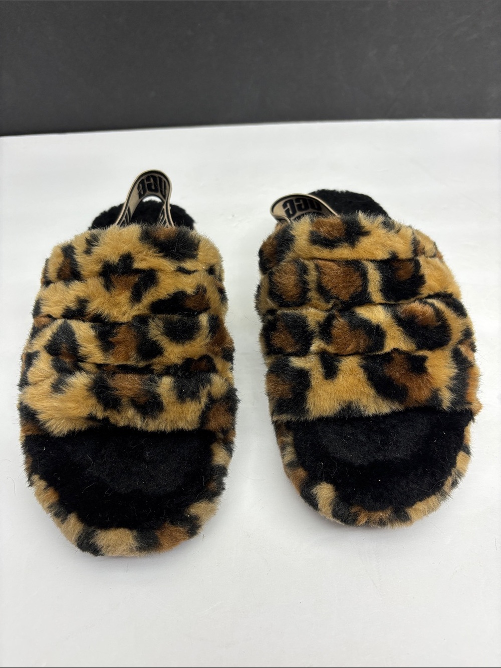 UGG leopard faux fur slide slippers size 3 little girl, box 80